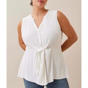 Torrid Button-Up Tie Front Peplum Blouse Georgette White 3X Minimalist Office
